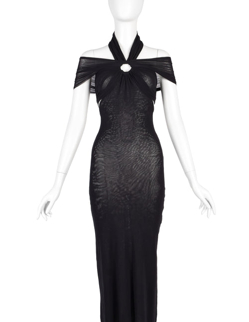 Jean Paul Gaultier Vintage SS 1999 Black Mesh Banded Bodycon Halter Ma Amarcord Vintage Fashion Jean Paul Gaultier Vintage SS 1999 Black Mesh Banded Bodycon Halter Ma Amarcord Vintage Fashion