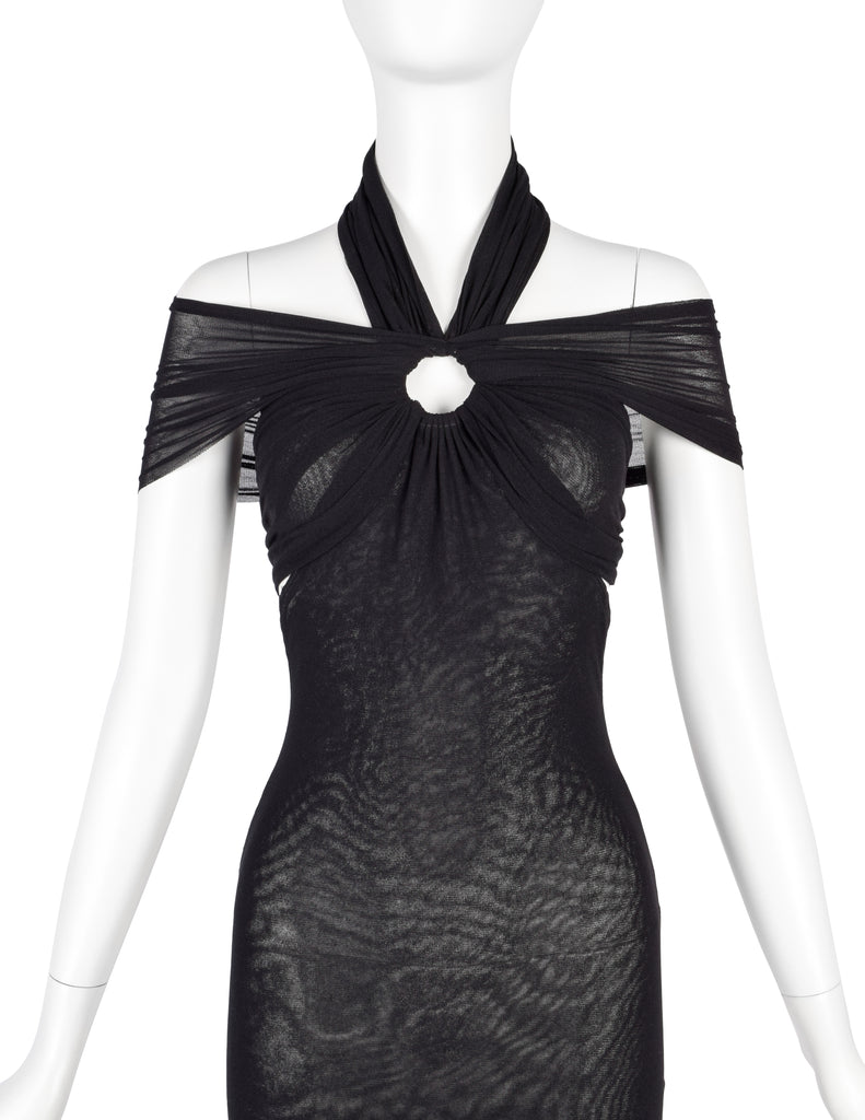 Jean Paul Gaultier Vintage SS 1999 Black Mesh Banded Bodycon Halter Ma Amarcord Vintage Fashion Jean Paul Gaultier Vintage SS 1999 Black Mesh Banded Bodycon Halter Ma Amarcord Vintage Fashion