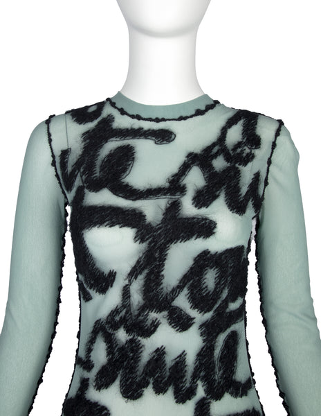Jean Paul Gaultier Vintage AW 2001 Pale Blue and Black Embroidered Mesh Maxi Dress