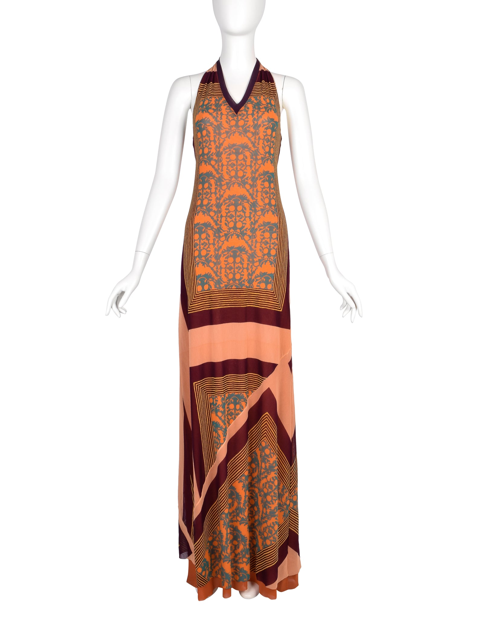 Jean Paul Gaultier Vintage Colorful Patchwork Mesh Halter Maxi Dress