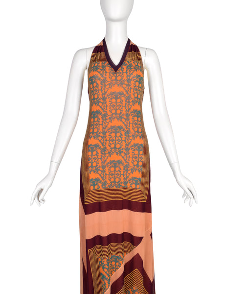 Jean Paul Gaultier Vintage Colorful Patchwork Mesh Halter Maxi Dress