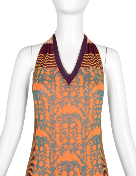 Jean Paul Gaultier Vintage Colorful Patchwork Mesh Halter Maxi Dress