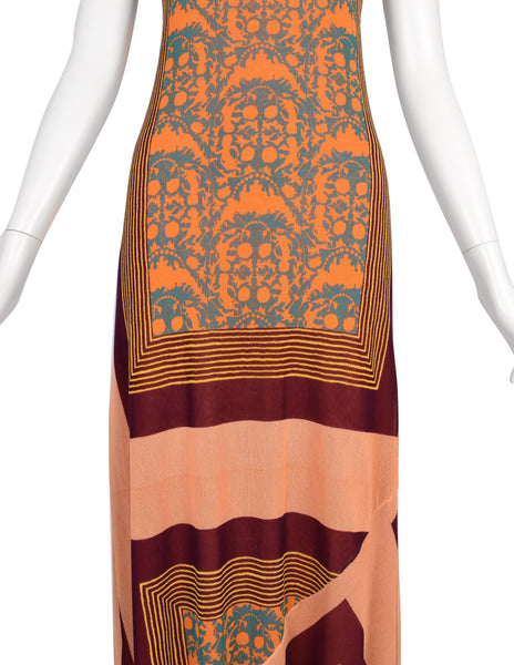 Jean Paul Gaultier Vintage Colorful Patchwork Mesh Halter Maxi Dress
