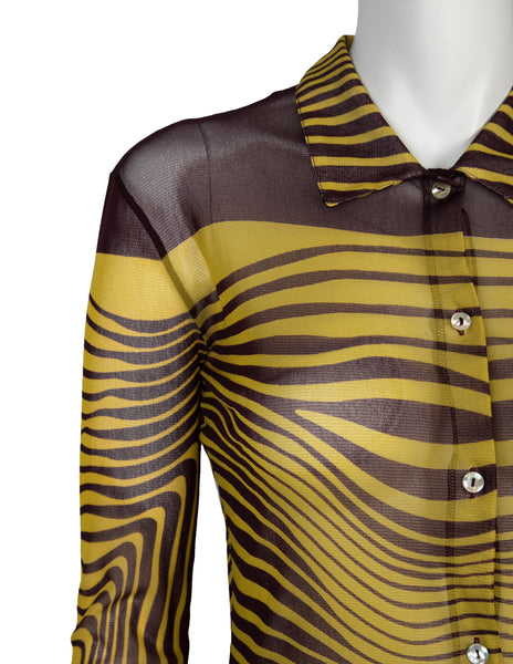 Jean Paul Gaultier Vintage SS 1996 Iconic Original Cyber Baba Yellow and Brown Sheer Mesh Top