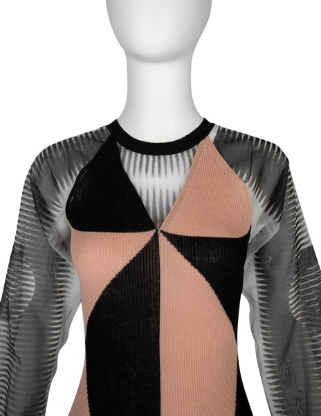 Jean Paul Gaultier Vintage SS 2010 Geometric Knit and Sheer Sleeve Dress