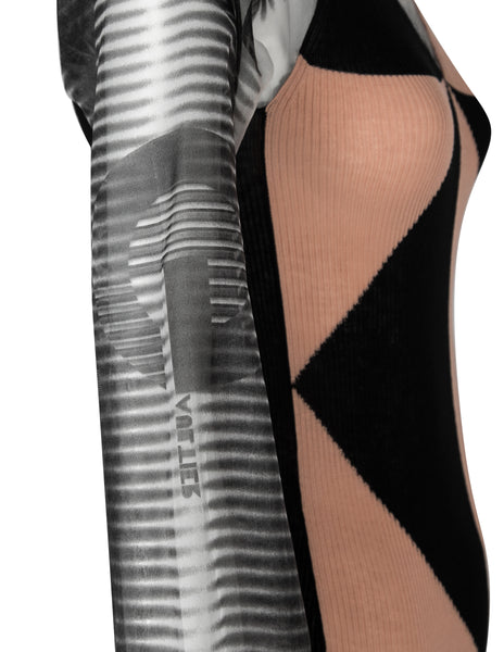 Jean Paul Gaultier Vintage SS 2010 Geometric Knit and Sheer Sleeve Dress