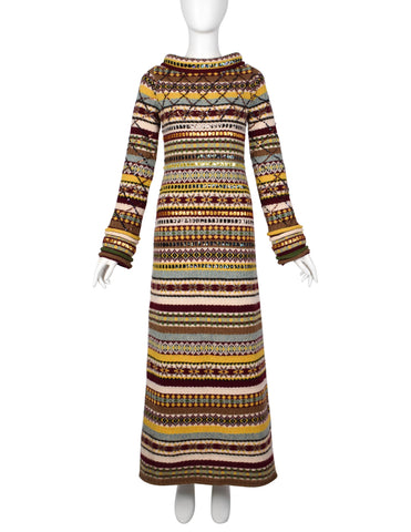 Jean Paul Gaultier AW 1999 Multicolor Fair Isle Sequin Embellished Knit Maxi Sweater Dress