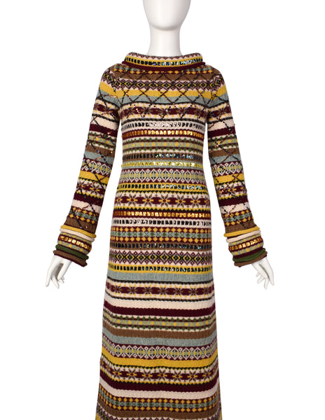 Jean Paul Gaultier AW 1999 Multicolor Fair Isle Sequin Embellished Knit Maxi Sweater Dress