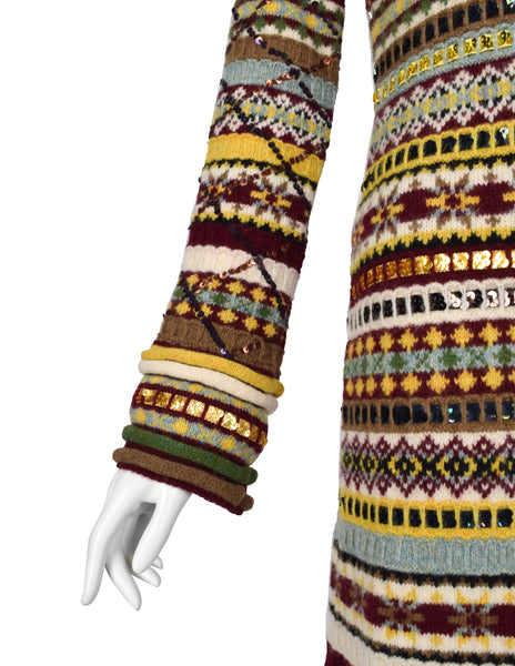 Jean Paul Gaultier AW 1999 Multicolor Fair Isle Sequin Embellished Knit Maxi Sweater Dress