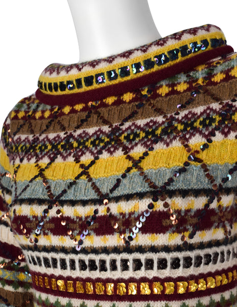 Jean Paul Gaultier AW 1999 Multicolor Fair Isle Sequin Embellished Knit Maxi Sweater Dress