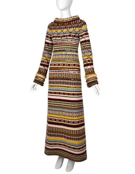 Jean Paul Gaultier AW 1999 Multicolor Fair Isle Sequin Embellished Knit Maxi Sweater Dress