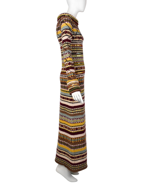 Jean Paul Gaultier AW 1999 Multicolor Fair Isle Sequin Embellished Knit Maxi Sweater Dress