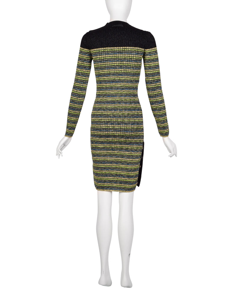 Jean Paul Gaultier Vintage AW 1990 Green Blue Black Gold Sparkly Strip Amarcord Vintage Fashion Jean Paul Gaultier Vintage AW 1990 Green Blue Black Gold Sparkly Strip Amarcord Vintage Fashion