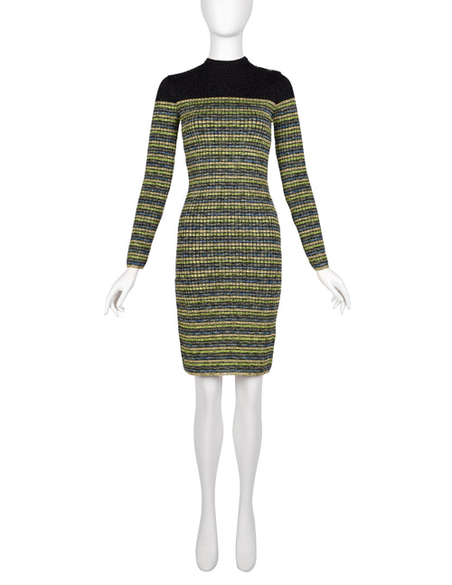 Jean Paul Gaultier Vintage AW 1990 Green Blue Black Gold Sparkly Strip Amarcord Vintage Fashion Jean Paul Gaultier Vintage AW 1990 Green Blue Black Gold Sparkly Strip Amarcord Vintage Fashion