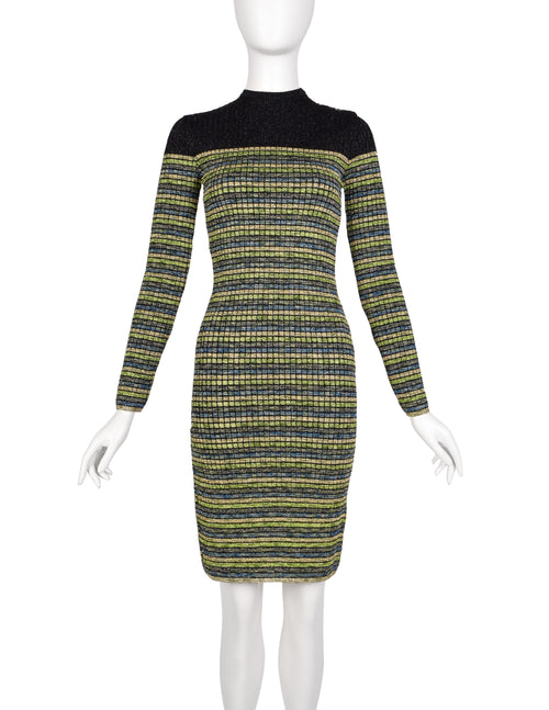 Jean Paul Gaultier Vintage AW 1990 Green Blue Black Gold Sparkly Strip   Amarcord Vintage Fashion