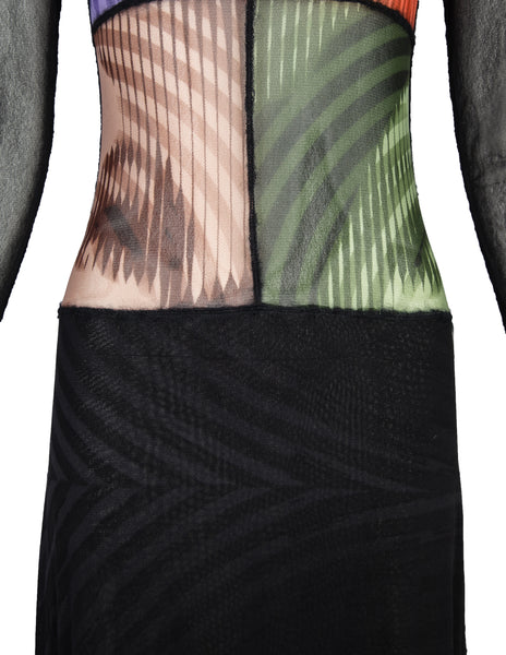 Jean Paul Gaultier Vintage AW 2001 Greta Garbo Quad Face Print Mesh Maxi Dress