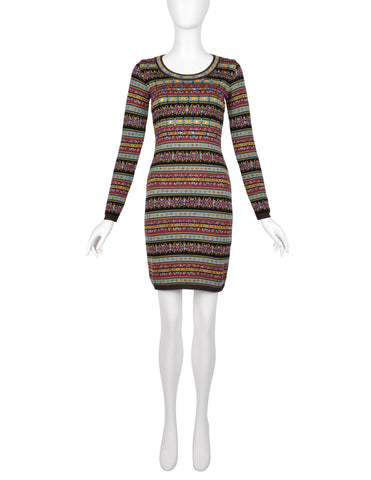 Jean Paul Gaultier Vintage AW 1990 Embellished Multicolor Fair Isle Knit Mini Dress