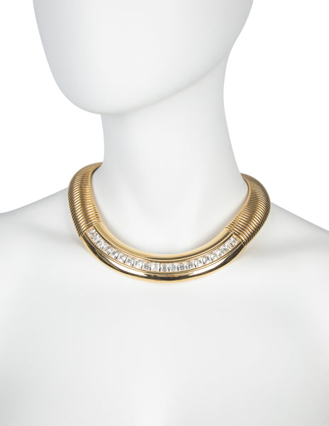Givenchy Vintage Golden Chunky Omega Rhinestone Necklace