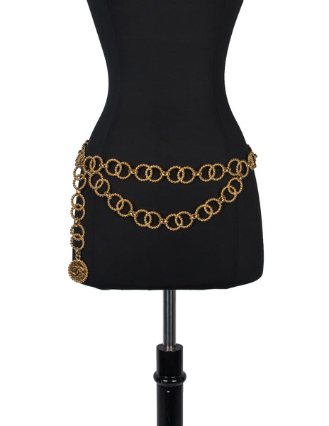 Chanel Vintage Gold Plated Massive Circular Chain Coin Pendant Belt