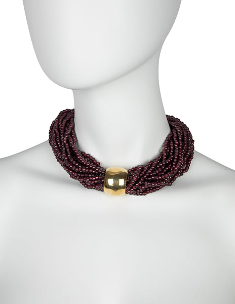 Vintage 18K Gold and Garnet Multistrand Choker Necklace