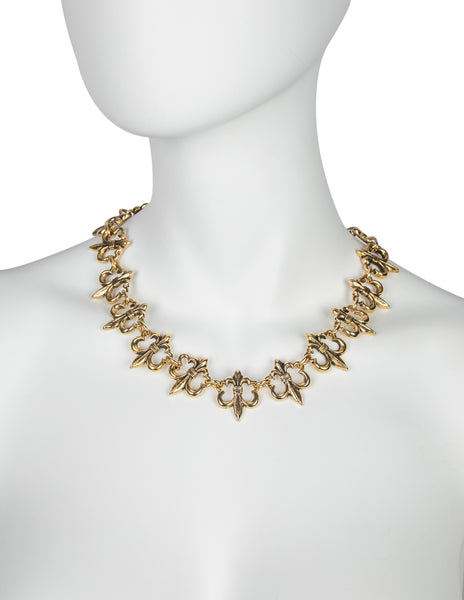 Moschino Vintage 1980s Golden Fleur de Lis Link Necklace