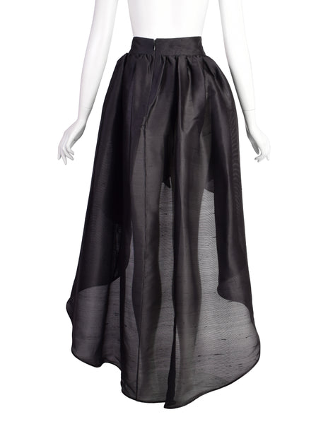 Jiki Monte Carlo Vintage Black Sheer Silk Gazar High Low Bow Peplum Train Skirt