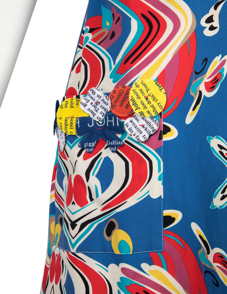John Galliano Vintage Blue Multicolor Print Mini Dress