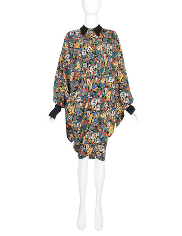 Jean Paul Gaultier Vintage AW 1984 Colorful Doodle Faces Versatile Wrap Shirt Dress