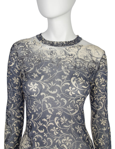 Jean Paul Gaultier Vintage SS 1999 Baroque Vine Print Sheer Mesh Top