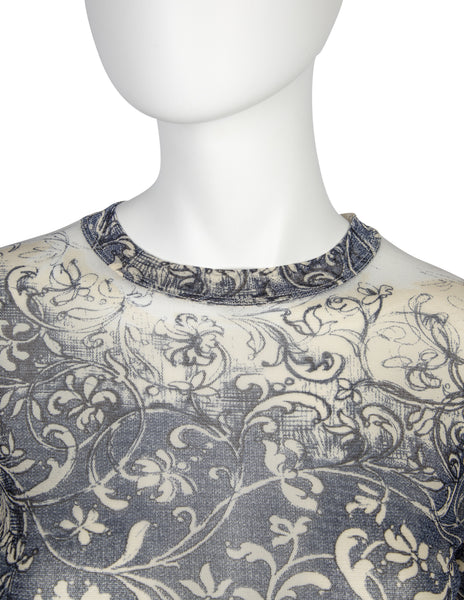 Jean Paul Gaultier Vintage SS 1999 Baroque Vine Print Sheer Mesh Top