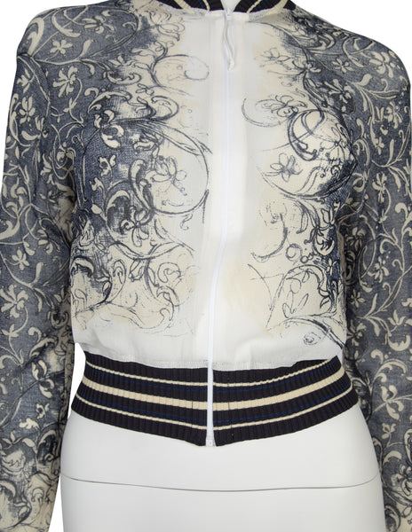 Jean Paul Gaultier Vintage SS 1999 Baroque Vine Print Sheer Mesh Bomber Jacket