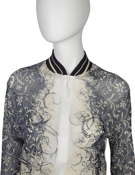 Jean Paul Gaultier Vintage SS 1999 Baroque Vine Print Sheer Mesh Bomber Jacket