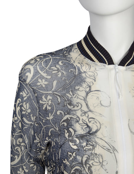 Jean Paul Gaultier Vintage SS 1999 Baroque Vine Print Sheer Mesh Bomber Jacket