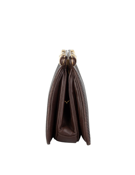 Judith Leiber Vintage Brown Weave Embossed Leather Convertible Clutch Bag