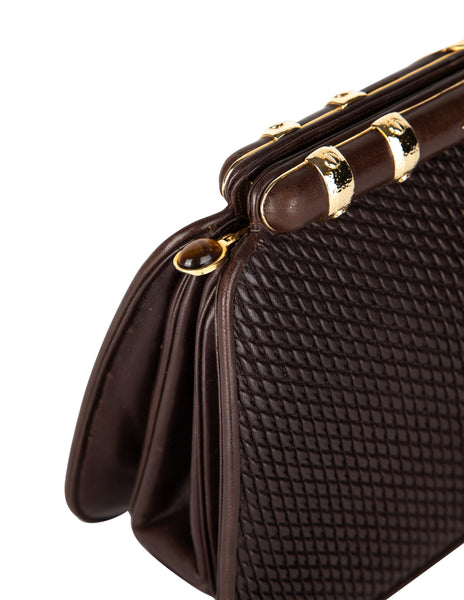 Judith Leiber Vintage Brown Weave Embossed Leather Convertible Clutch Bag