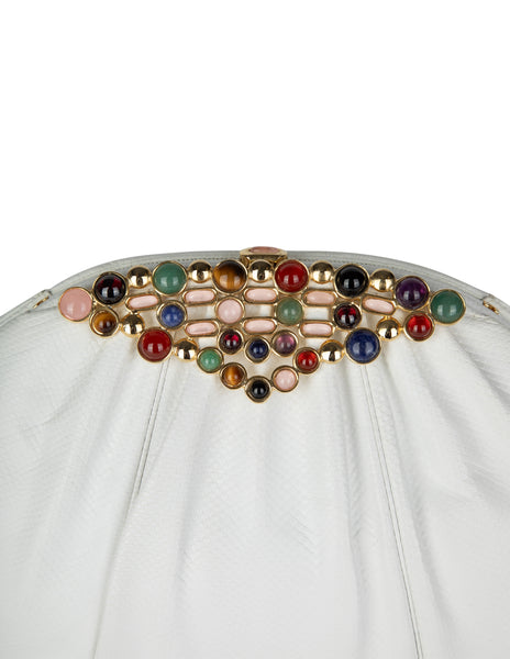 Judith Leiber Vintage White Karung Stone Embellished Convertible Clutch Bag