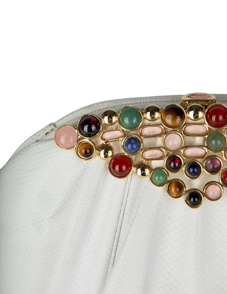 Judith Leiber Vintage White Karung Stone Embellished Convertible Clutch Bag
