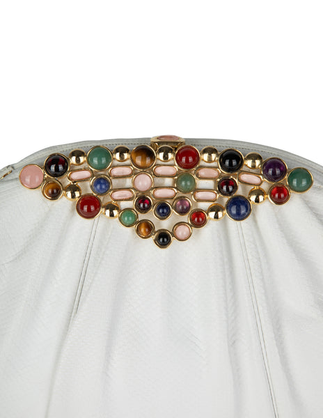 Judith Leiber Vintage White Karung Stone Embellished Convertible Clutch Bag