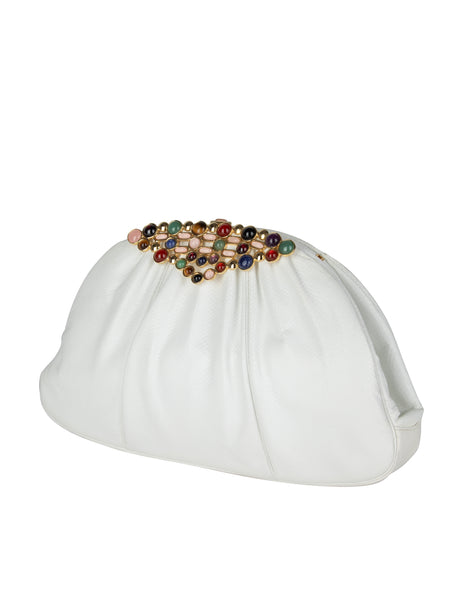 Judith Leiber Vintage White Karung Stone Embellished Convertible Clutch Bag