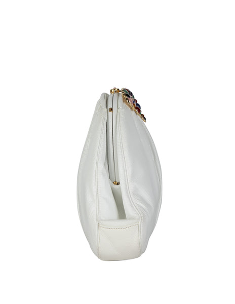 Judith Leiber Vintage White Karung Stone Embellished Convertible Clutch Bag
