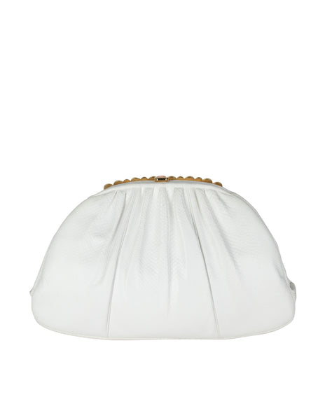 Judith Leiber Vintage White Karung Stone Embellished Convertible Clutch Bag