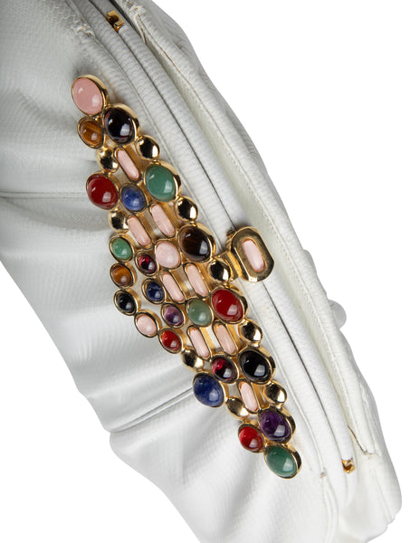 Judith Leiber Vintage White Karung Stone Embellished Convertible Clutch Bag