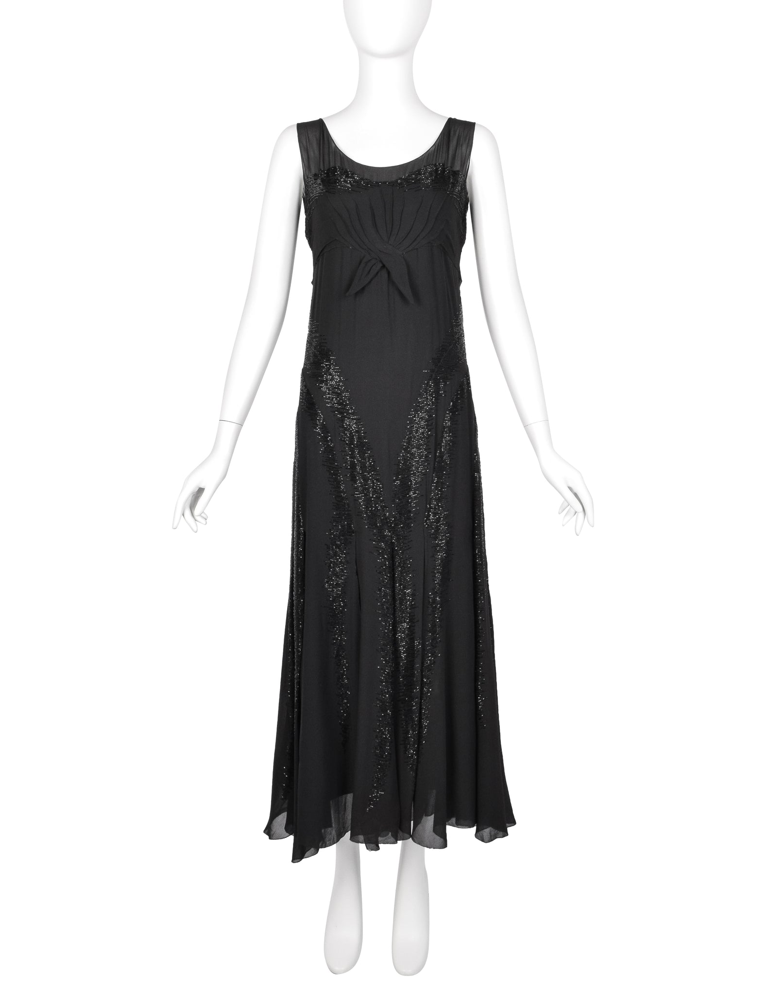 Juliette Courtisien Vintage 1930s Phenomenal Couture French Beaded Silk Georgette Gown