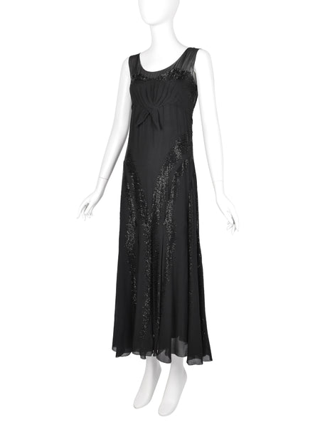 Juliette Courtisien Vintage 1930s Phenomenal Couture French Beaded Silk Georgette Gown