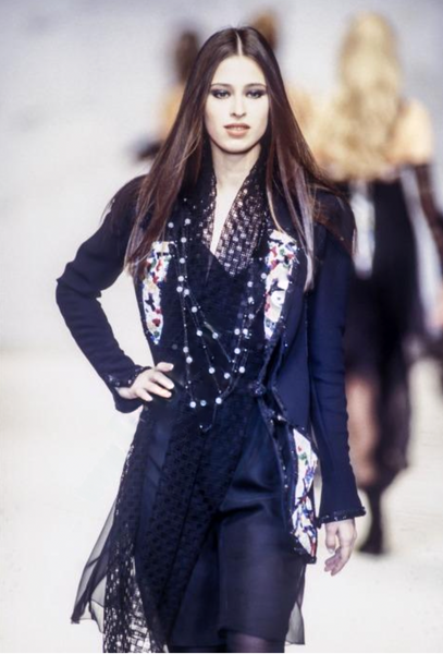 Karl Lagerfeld Vintage SS 1993 Beaded Cutout Black Longline Jacket