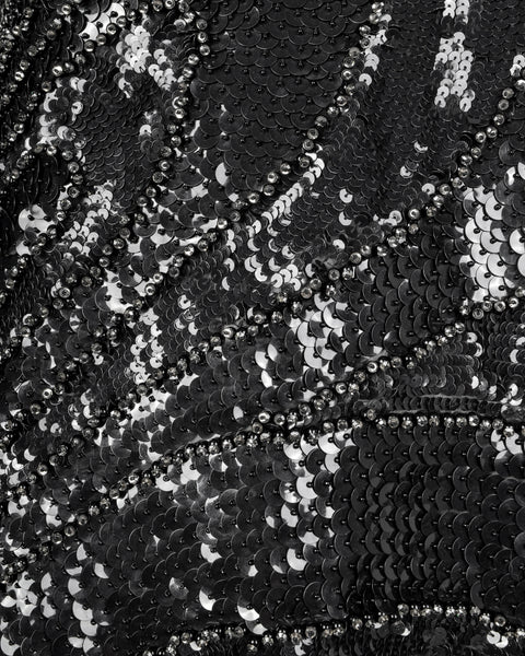 Krizia Vintage AW 2006 Black Silver Beaded Sequin Silk One Shoulder Gown
