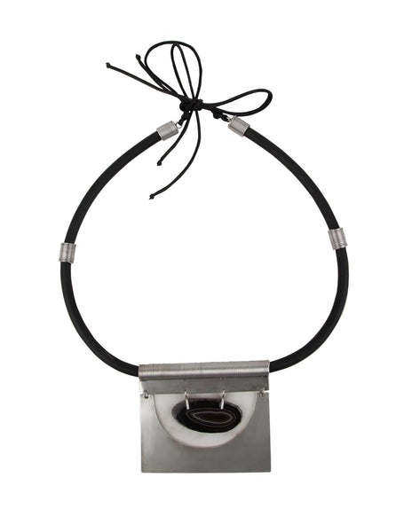 Krizia Vintage Large Agate Plate Rubber Statement Necklace