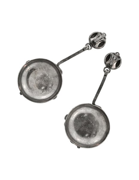 Krizia Vintage Massive Brutalist Blackened Silver Dangling Earrings