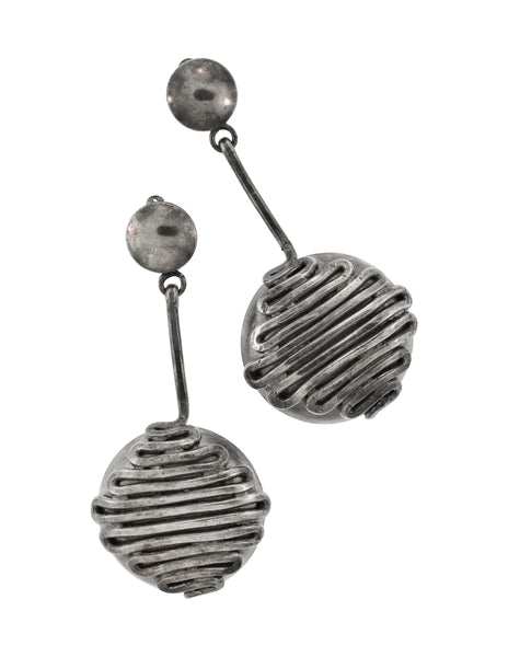 Krizia Vintage Massive Brutalist Blackened Silver Dangling Earrings