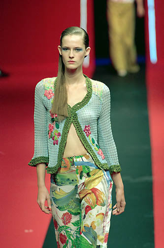 Christian Lacroix Vintage SS 2000 Baby Blue Multicolor Floral Embellished Knit Crochet Tank Top & Cardigan Twin Set